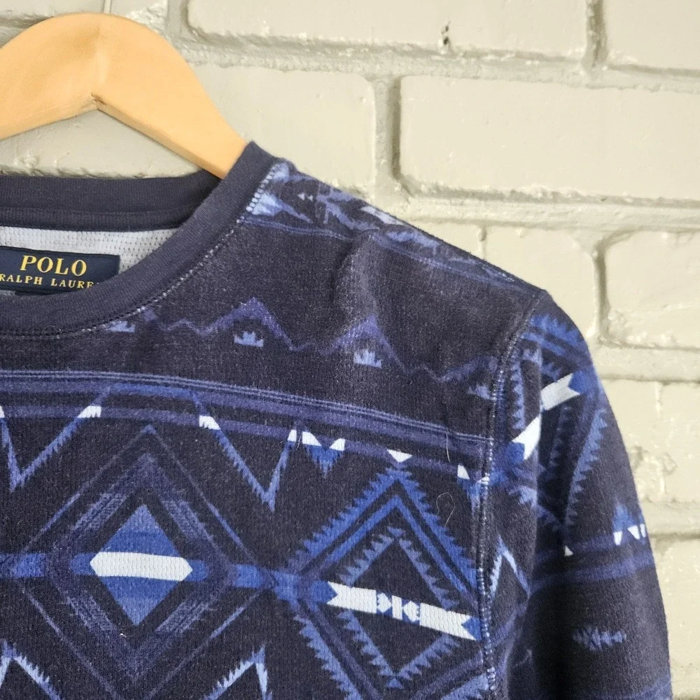 Polo Ralph Lauren Shirt M Blue Aztec Waffle‎ Thermal Long Sleeve Southwest Layer